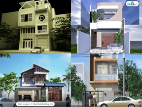 Bộ sưu tập Bộ 4 bản vẽ thiết kế nhà phố 2 tầng đầy đủ kiến trúc, kết cấu và phối cảnh [sale 10%]